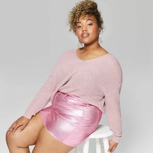 WILD FABLE Pink Metallic Denim Mini Skirt Raw Hem